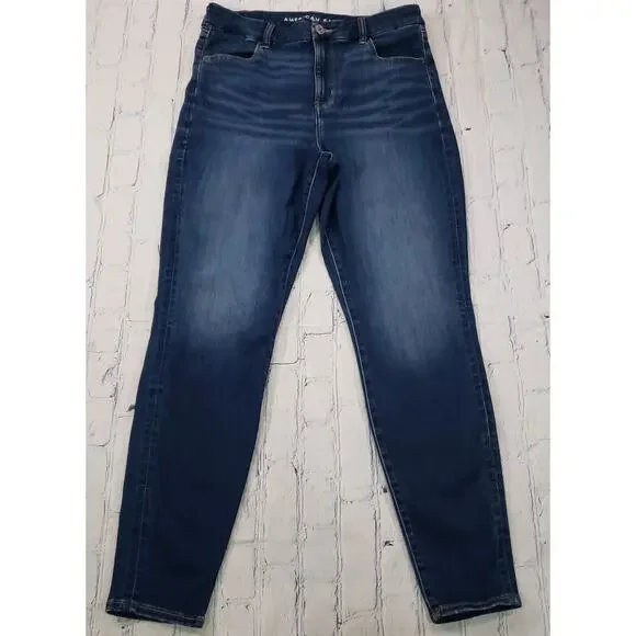 American Eagle WOMENS 14 LONG Curvy Hi Rise Jegging Blue Next Level Stretch - Picture 1 of 14